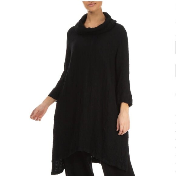 Grizas Black Detachable Collar Wool Blend Asymmetric Tunic Top - S/M - Picture 5 of 14